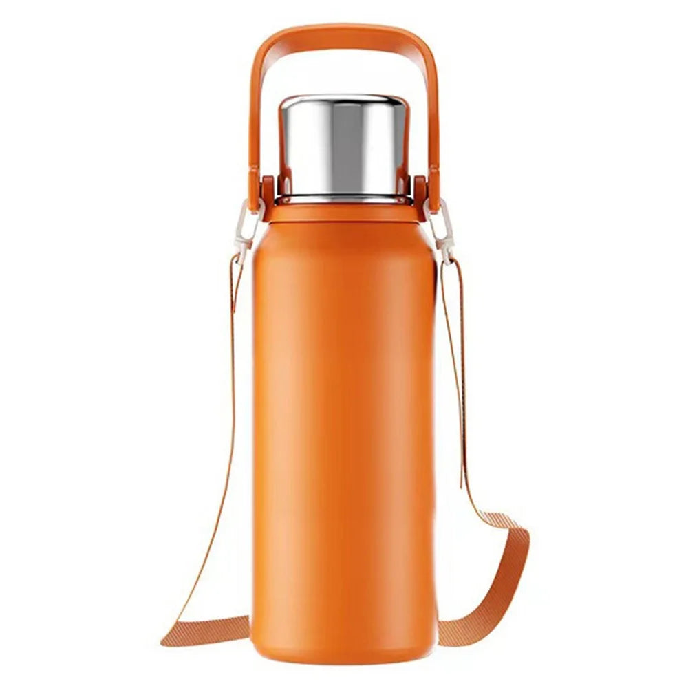 1000ml Outdoor Insulated Kettle Stainless Steel Water Cup with Long Strap (BPA Free, No FDA Certificate) - Orange - 1