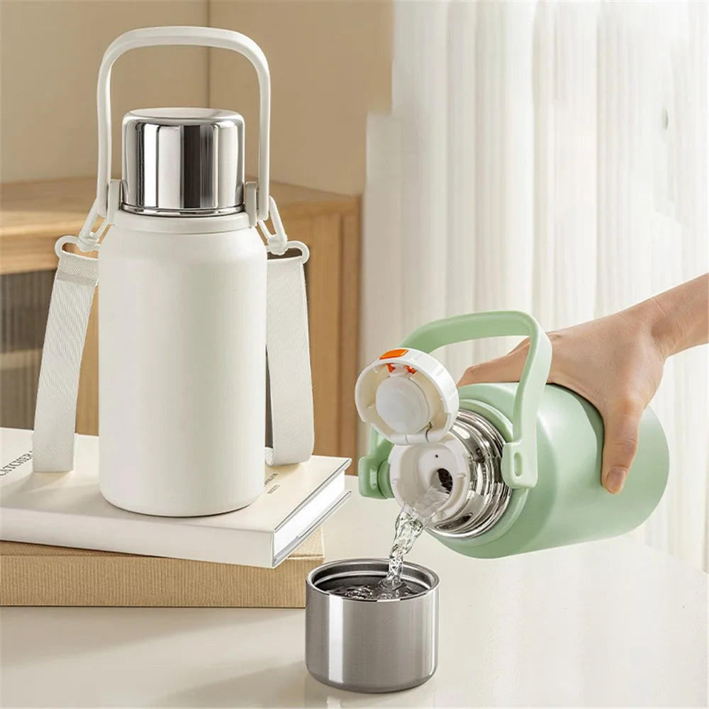 800ml Water Cup Stainless Steel Insulated Kettle with Strainer and Long Strap for Outdoor Sports (BPA Free, No FDA Certificate) - Light Green - 3