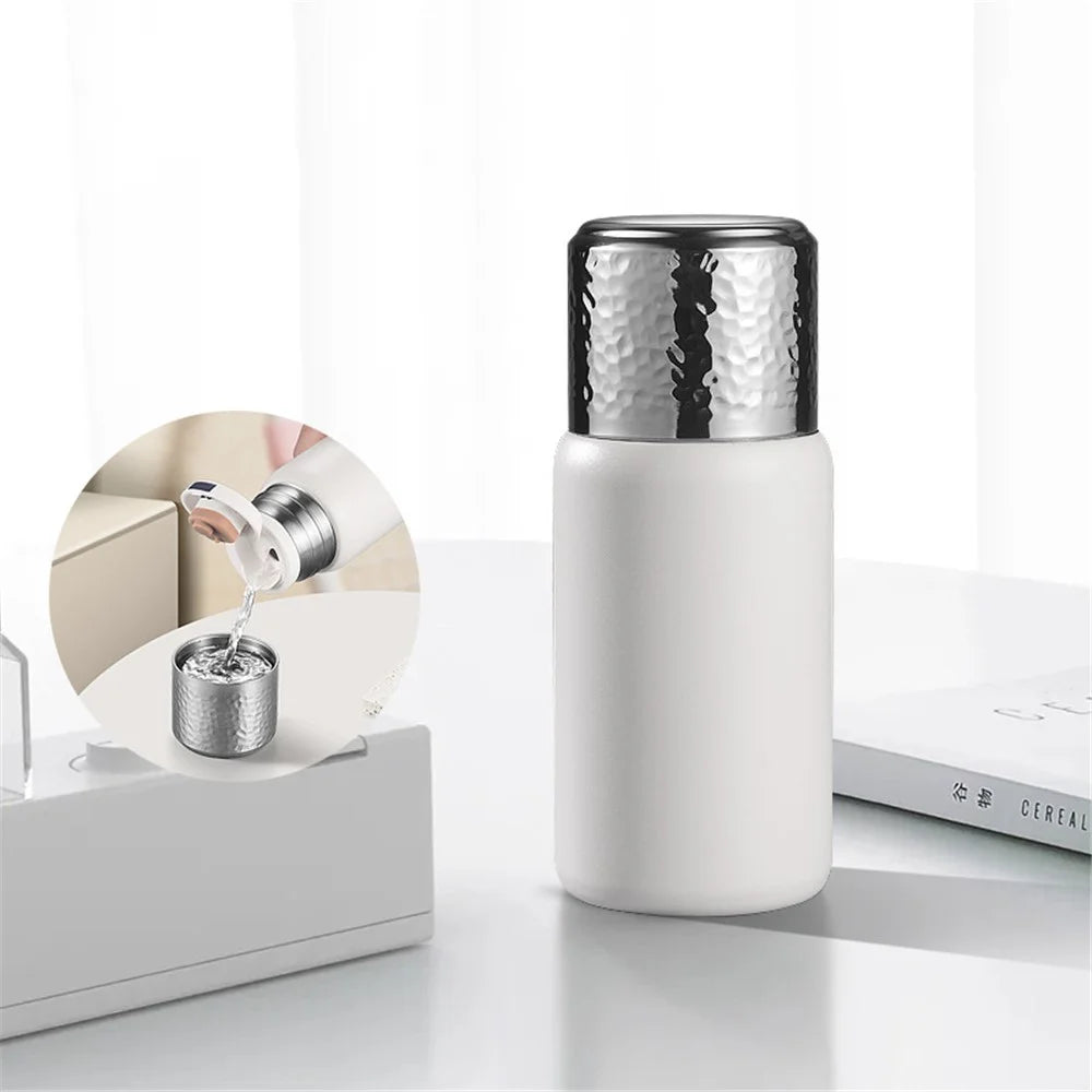 300ml 316 Stainless Steel Insulated Cup Hammered Texture Lid Water Bottle with Tea Strainer (BPA-Free, No FDA Certification) - White - 2
