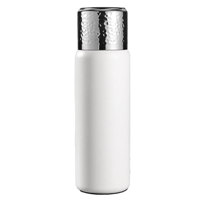 430ml Hammered Texture Lid 316 Stainless Steel Insulated Water Bottle with Tea Strainer (BPA-Free, No FDA Certification) - White - 1