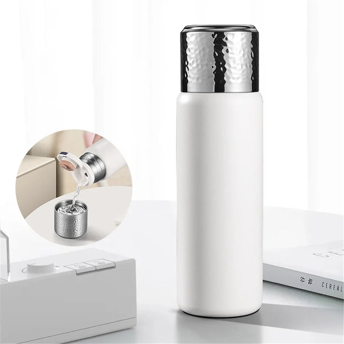 430ml Hammered Texture Lid 316 Stainless Steel Insulated Water Bottle with Tea Strainer (BPA-Free, No FDA Certification) - White - 2