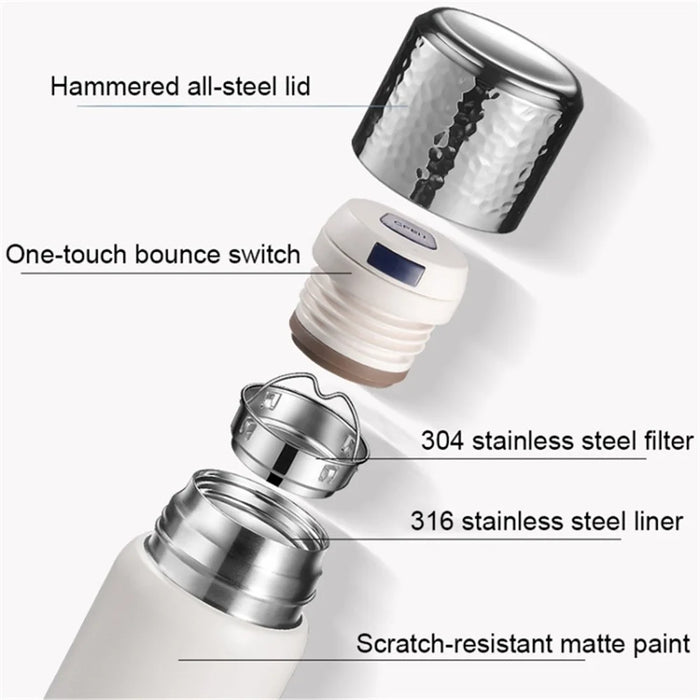 430ml Hammered Texture Lid 316 Stainless Steel Insulated Water Bottle with Tea Strainer (BPA-Free, No FDA Certification) - White - 3