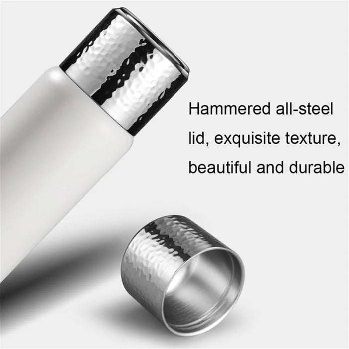 430ml Hammered Texture Lid 316 Stainless Steel Insulated Water Bottle with Tea Strainer (BPA-Free, No FDA Certification) - White - 4