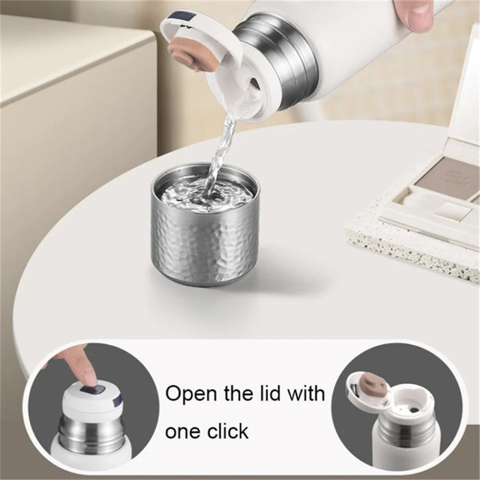 430ml Hammered Texture Lid 316 Stainless Steel Insulated Water Bottle with Tea Strainer (BPA-Free, No FDA Certification) - White - 5