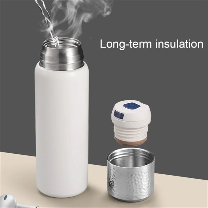 430ml Hammered Texture Lid 316 Stainless Steel Insulated Water Bottle with Tea Strainer (BPA-Free, No FDA Certification) - White - 7