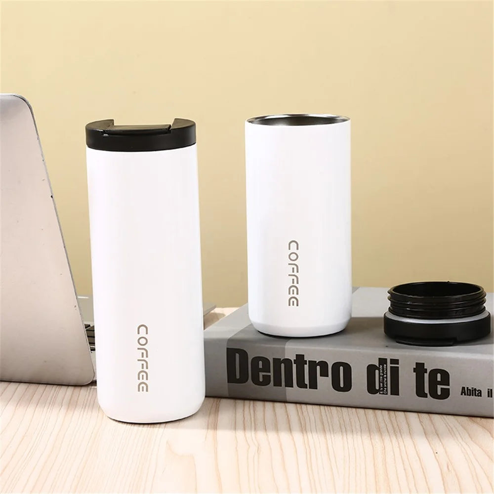 400ml 304 Stainless Steel Insulated Coffee Cup Car Home Water Bottle (BPA-Free, No FDA Certification) - White - 1