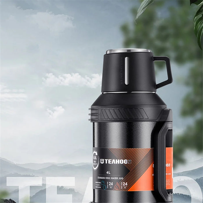 TEAHOO 4.0L Outdoor Water Bottle 304 Stainless Steel Insulated Cup (BPA Free, No FDA) - Black - 3