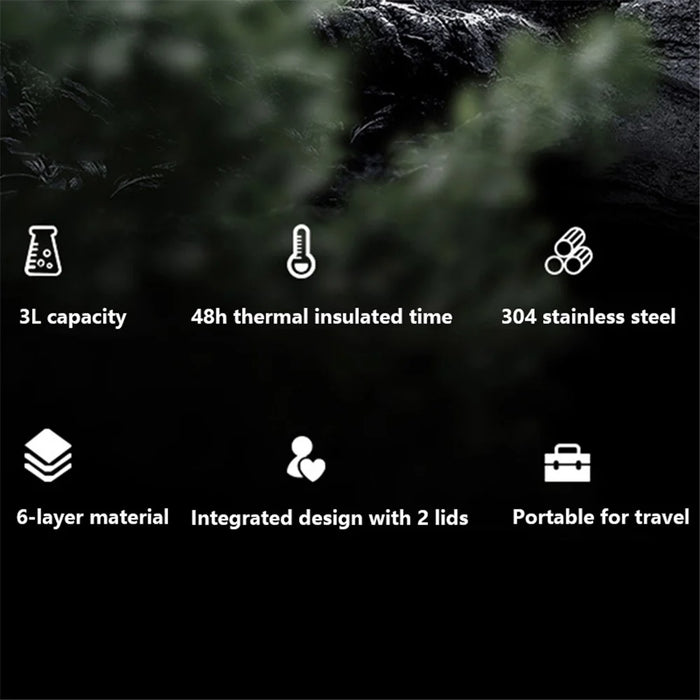 TEAHOO 3.0L Leak Proof 304 Stainless Steel Insulated Cup Water Bottle (BPA Free, No FDA) - Black - 3