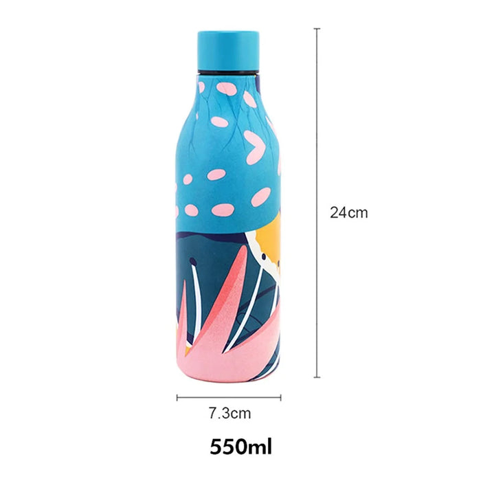 JUNSUNMAY 550ml Geometric Pattern 304 Stainless Steel Vacuum Insulated Water Bottle (BPA Free, No FDA) - Blue - 6