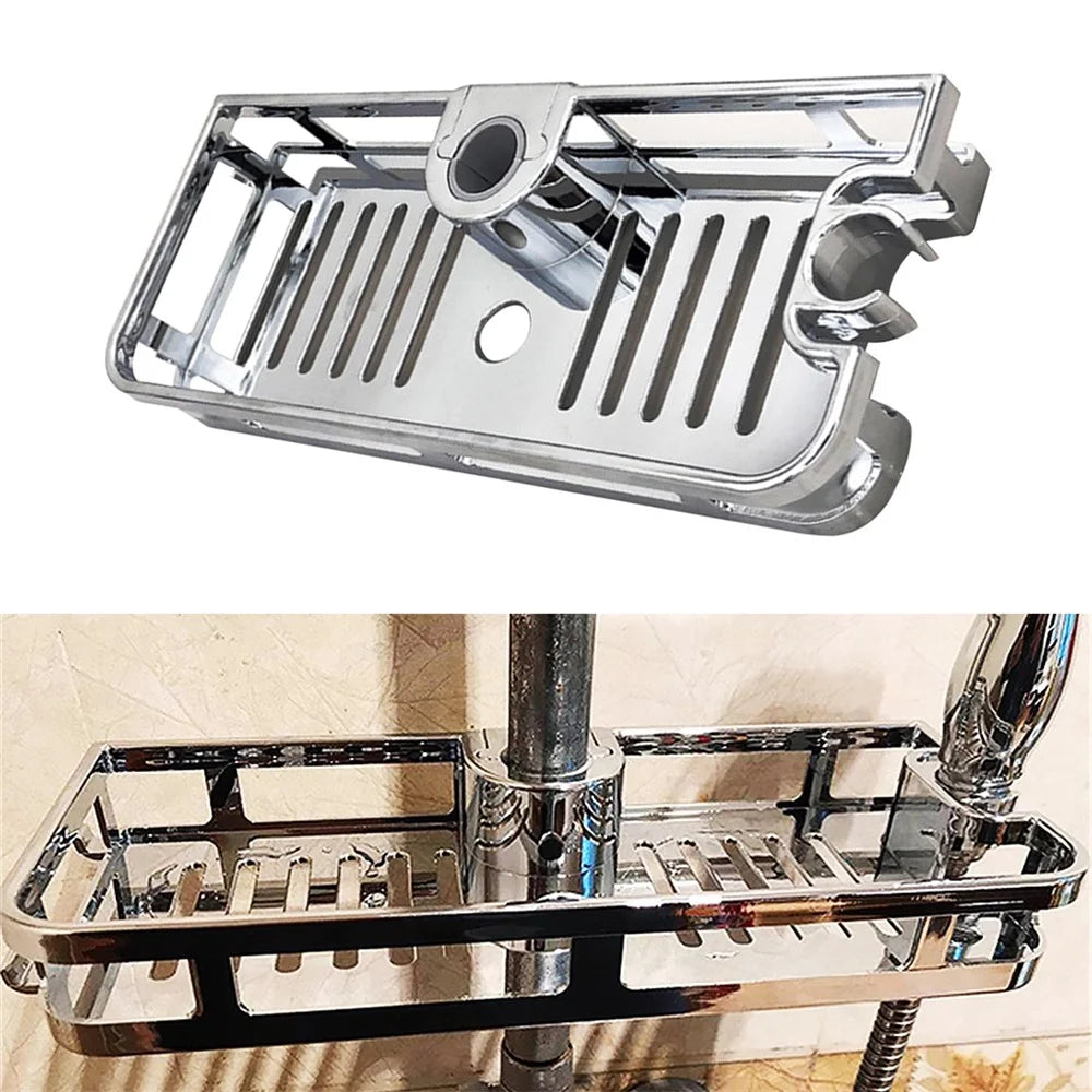 099-6 Removable Bathroom Lifting Rod Holder No Drilling Soap Holder Shower Shelf Storage Tray - 1