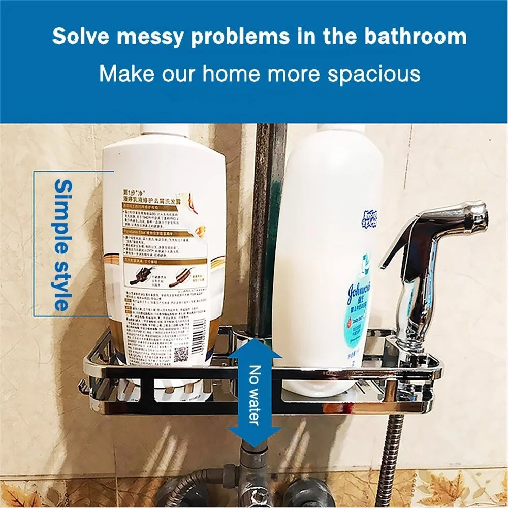 099-6 Removable Bathroom Lifting Rod Holder No Drilling Soap Holder Shower Shelf Storage Tray - 2