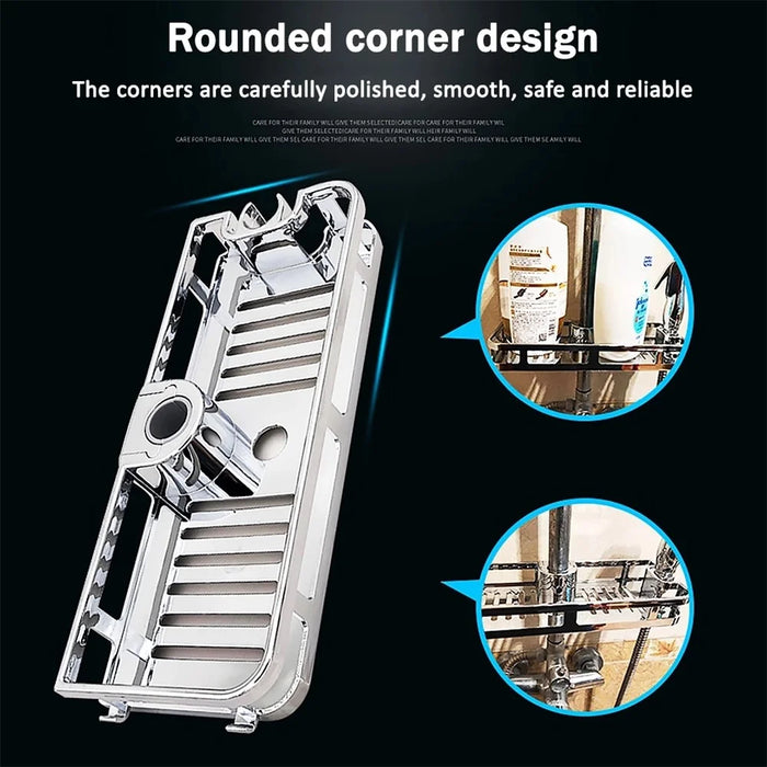 099-6 Removable Bathroom Lifting Rod Holder No Drilling Soap Holder Shower Shelf Storage Tray - 3