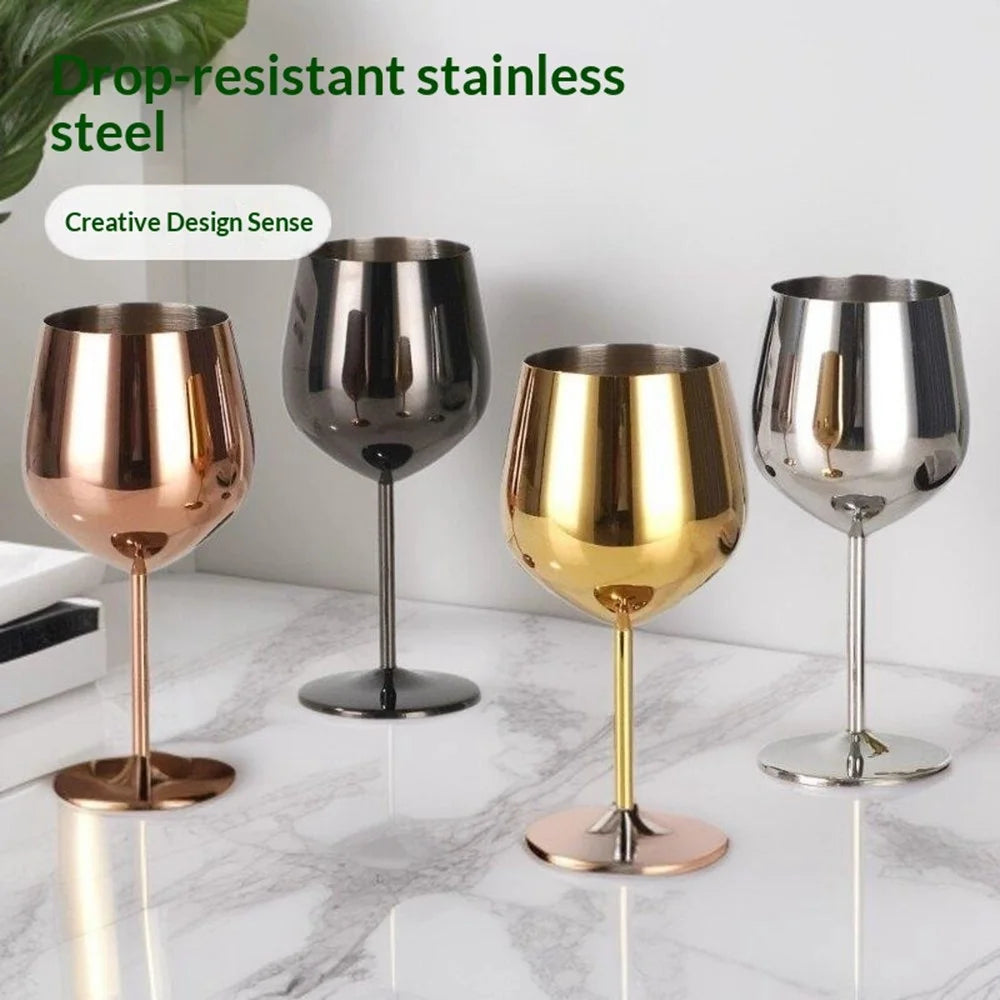 530ml 304 Stainless Steel Wine Glass Champagne Goblet Drop-resistant Stemware Highball Glass for Party - Silver - 3