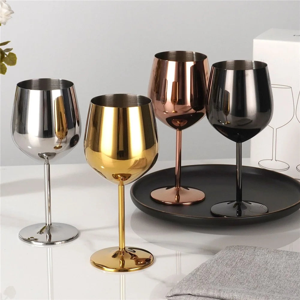 530ml 304 Stainless Steel Wine Glass Champagne Goblet Drop-resistant Stemware Highball Glass for Party - Silver - 4
