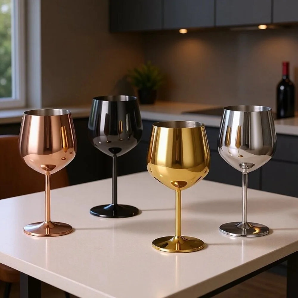 530ml 304 Stainless Steel Wine Glass Champagne Goblet Drop-resistant Stemware Highball Glass for Party - Silver - 5
