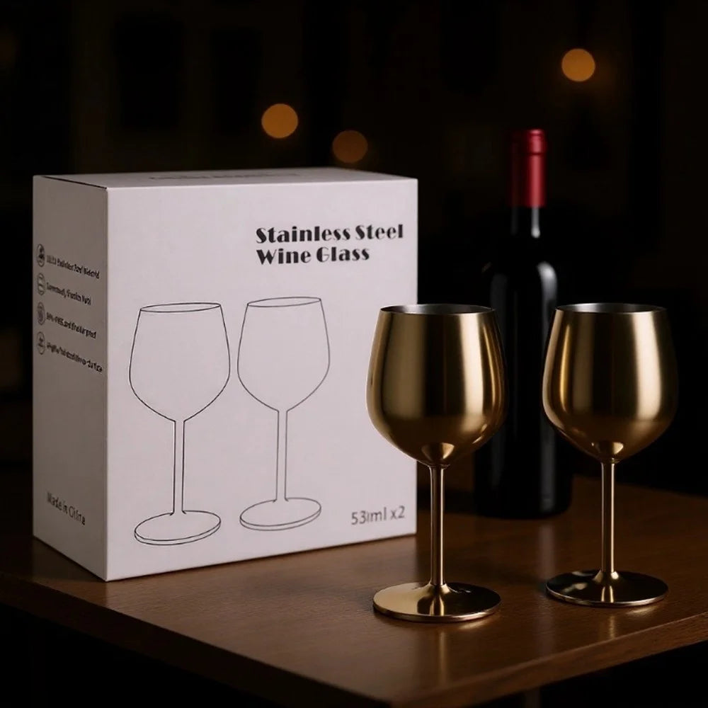 530ml 304 Stainless Steel Wine Glass Champagne Goblet Drop-resistant Stemware Highball Glass for Party - Silver - 6