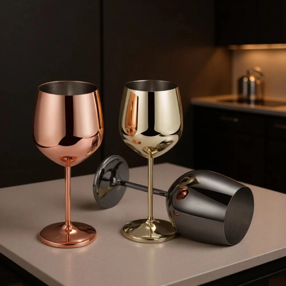 530ml 304 Stainless Steel Wine Glass Champagne Goblet Drop-resistant Stemware Highball Glass for Party - Silver - 7