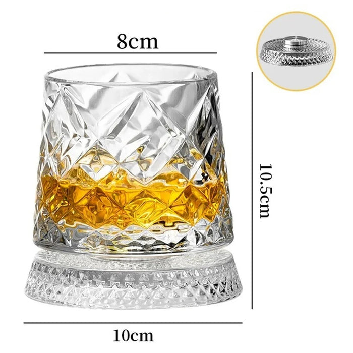 270ml Spinning Whiskey Glass Rotating Base 3D Embossed Pattern Crystal Glass Cup (BPA Free, No FDA) - Style A - 2