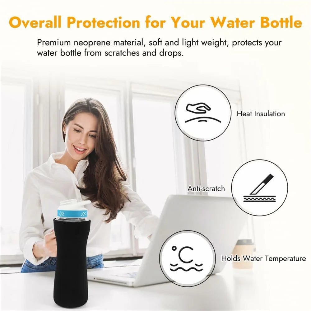 For Cirkul 22oz Water Bottle Protective Cover Moisture Absorbing Insulated Neoprene Sleeve - Black - 7
