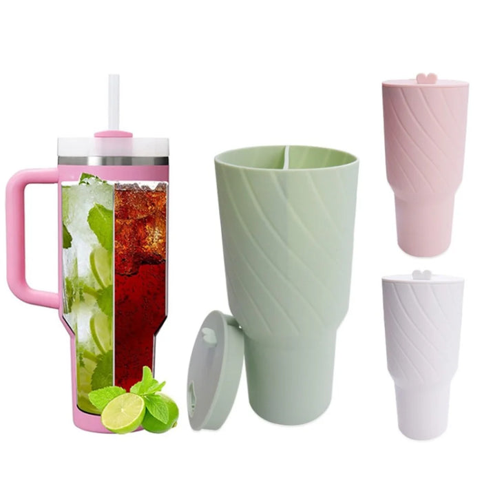 For Stanley 40oz Cup 2-Divided Silicone Liner 2 Compartment Water Cup Lining (BPA Free, No FDA) - Pink - 6