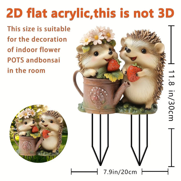 Acrylic Hedgehogs Pot Decoration Statue Potted Plant Decor Ground Plug Waterproof - 4