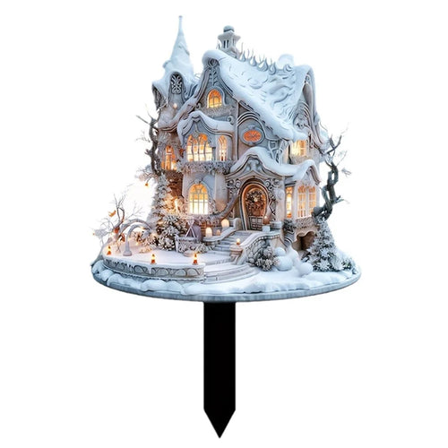 Christmas Snow House Sign Acrylic Waterproof 2D Winter Holiday House Potted Plants Ground Plug - 1