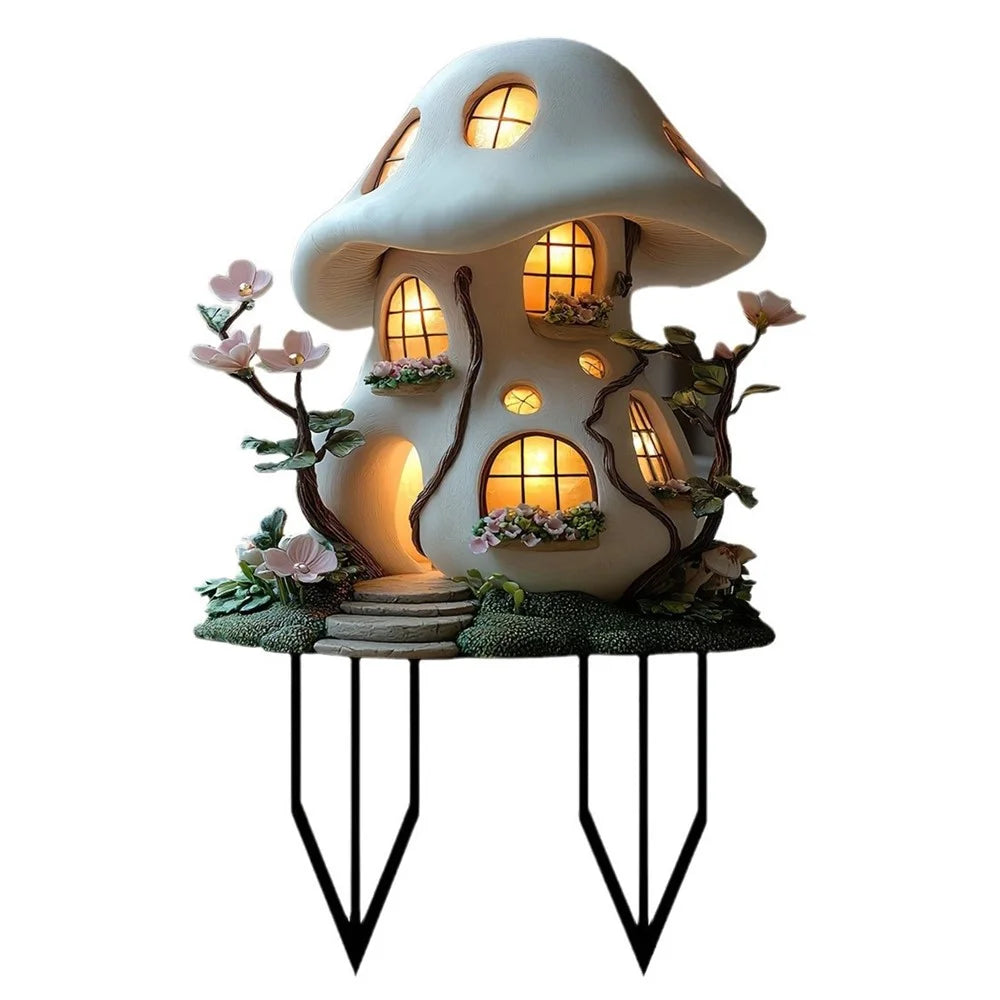 Mushroom House Garden Stake Acrylic Waterproof Courtyard Ground Potted Plant Decoration - 1