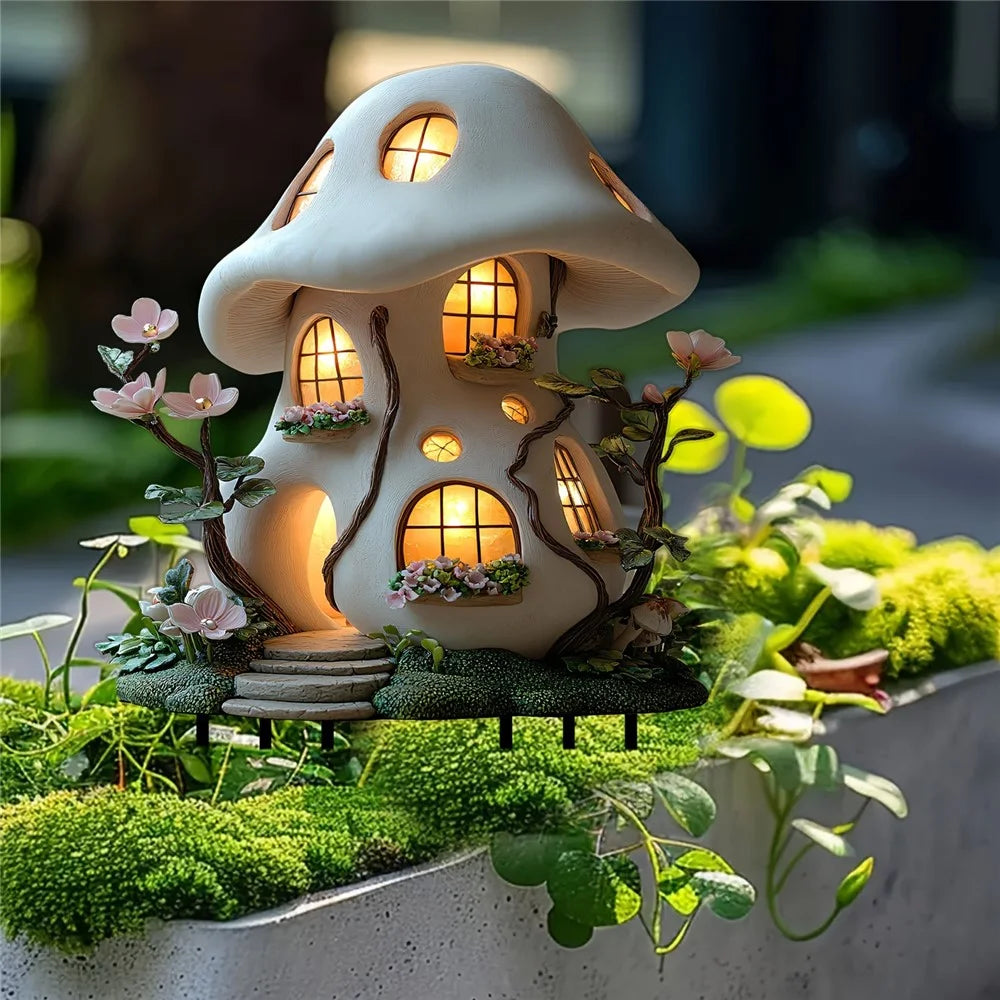 Mushroom House Garden Stake Acrylic Waterproof Courtyard Ground Potted Plant Decoration - 2