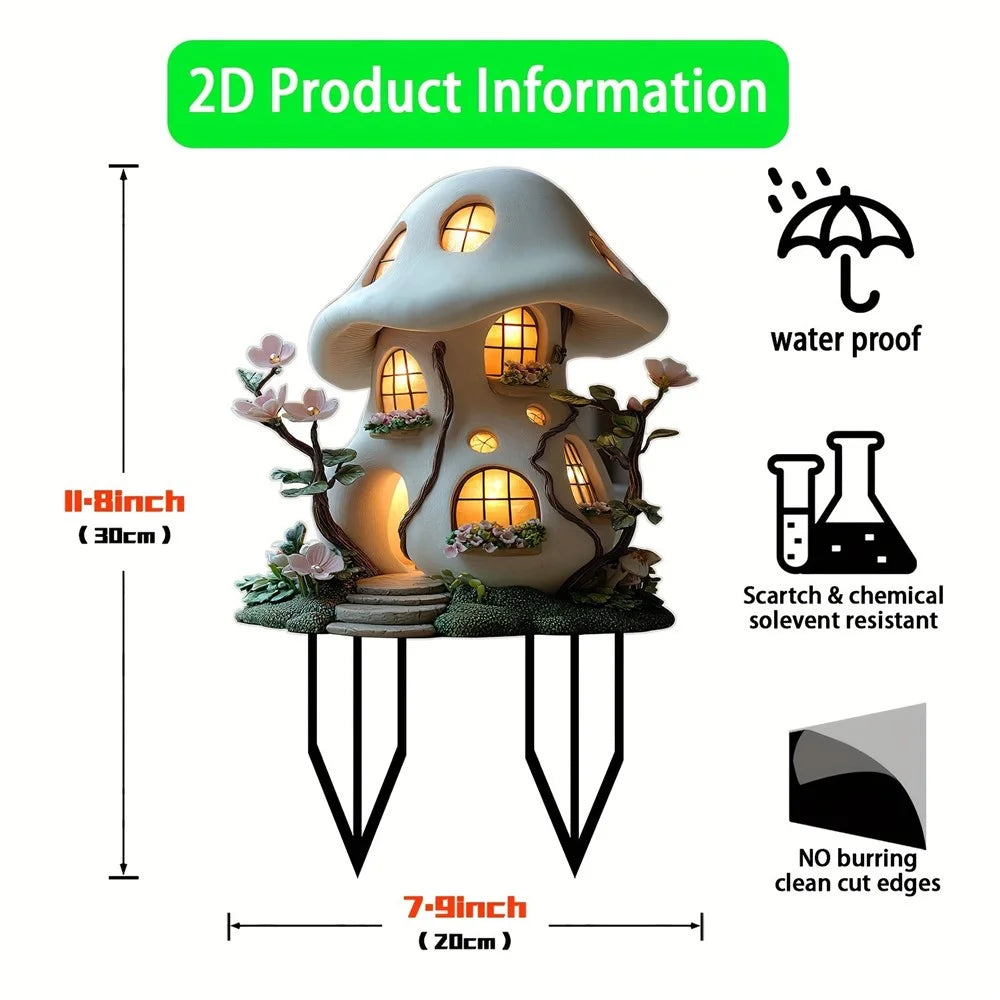 Mushroom House Garden Stake Acrylic Waterproof Courtyard Ground Potted Plant Decoration - 4