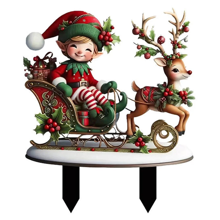 Garden Stakes Decor Acrylic Reindeer Sleigh Garden Ground Plug Statue Waterproof - 1