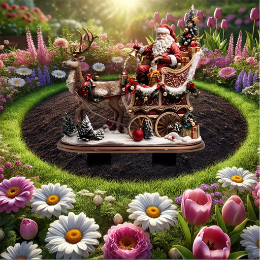 Bohemian Christmas Garden Stake Acrylic Santa and Sleigh Holiday Decor Potted Plants Ground Plugs - 2
