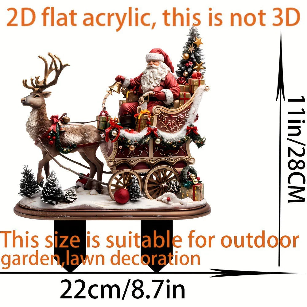 Bohemian Christmas Garden Stake Acrylic Santa and Sleigh Holiday Decor Potted Plants Ground Plugs - 4