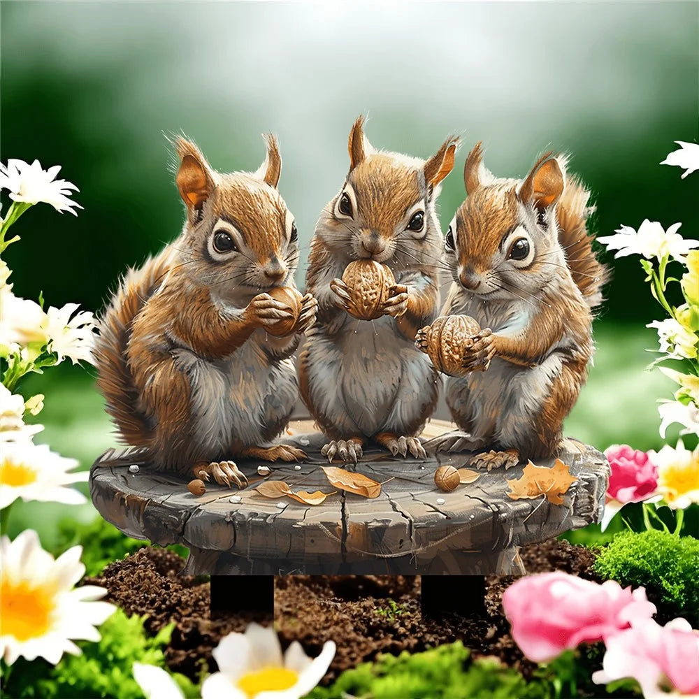 Three Squirrels Flower Pot Decoration Acrylic Garden Stake Courtyard Garden Ground Plugs - 2