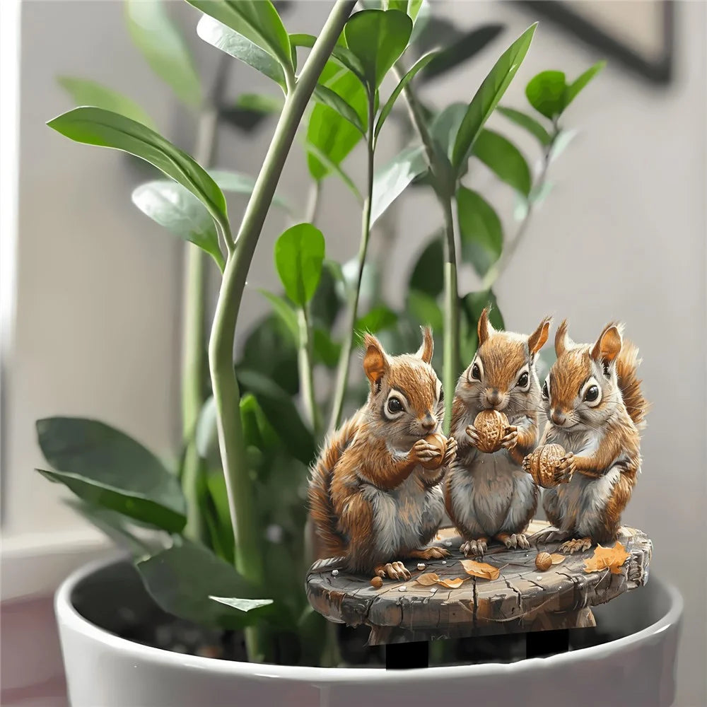 Three Squirrels Flower Pot Decoration Acrylic Garden Stake Courtyard Garden Ground Plugs - 4