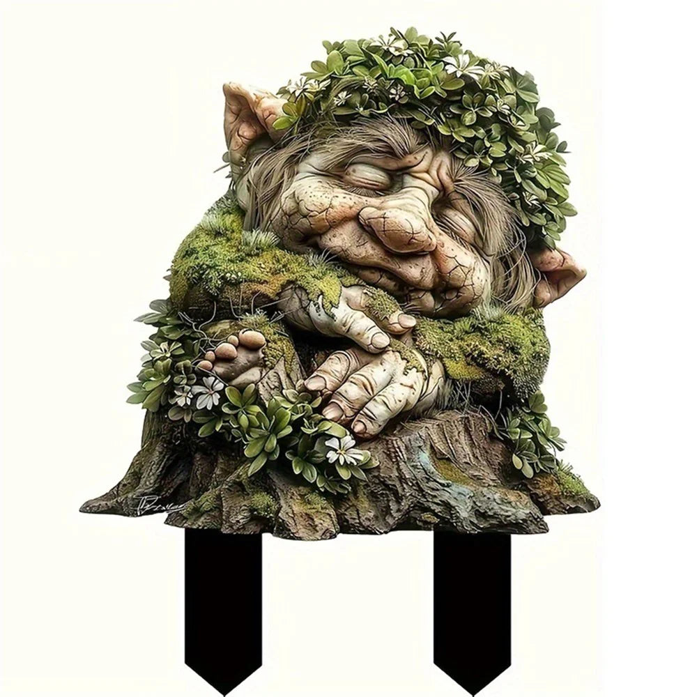 Sleeping Tree Elf Flower Pot Decoration Acrylic Waterproof Garden Stake Courtyard Garden Ground Plug - 1