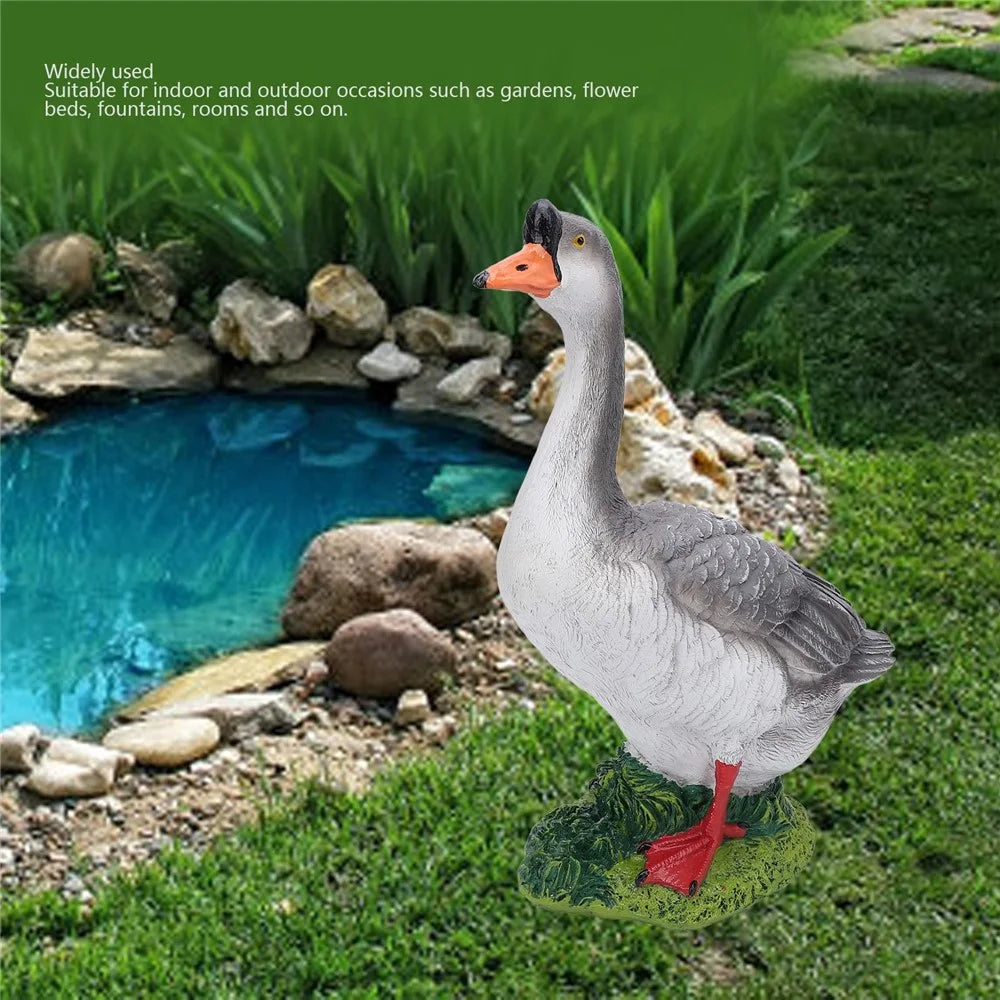 Resin Goose Ornament Garden Courtyard Balcony Waterscape Decoration Goose Sculpture - Grey - 2