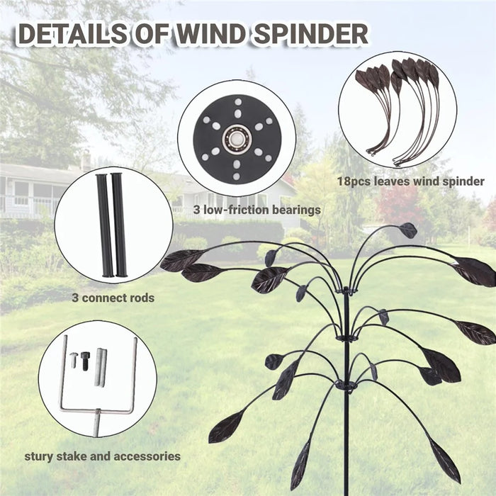 Outdoor Garden Yard Wind Power Spinner Iron Art Decorative Rotating Leaves Windmill - 2