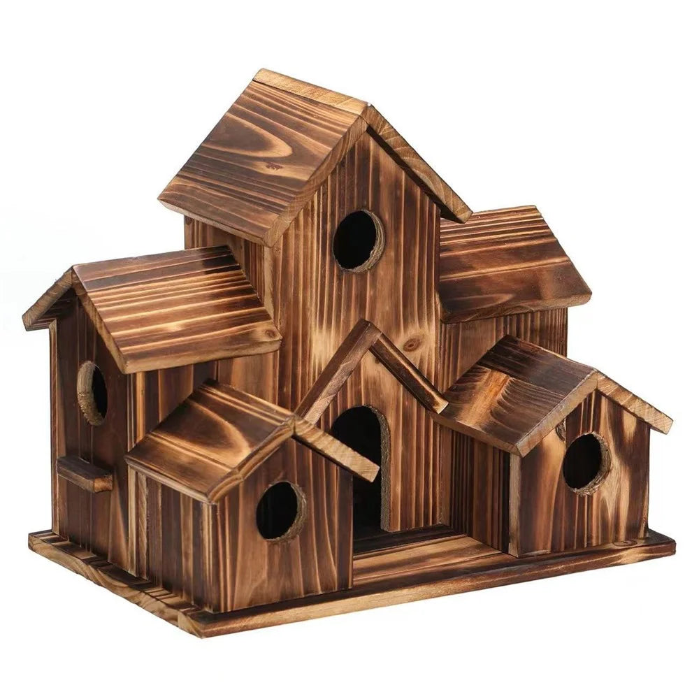 Outdoor Wooden Bird House Feeder Hanging Decor Countryside Nesting Box Birdfeeder - Dark Brown - 1