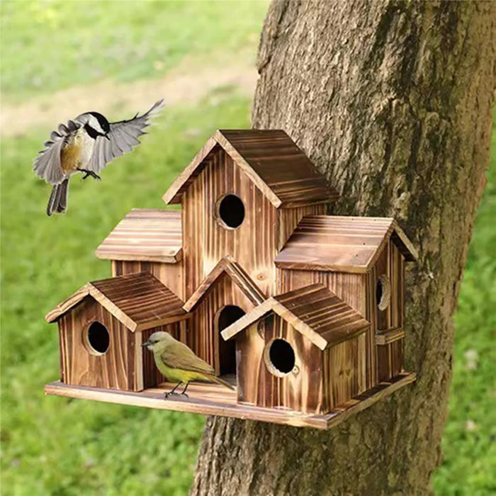 Outdoor Wooden Bird House Feeder Hanging Decor Countryside Nesting Box Birdfeeder - Dark Brown - 2