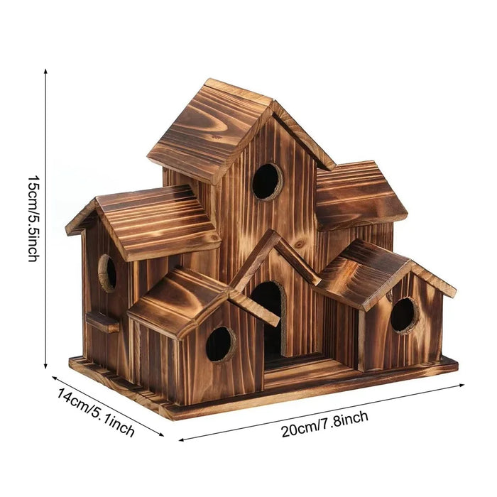 Outdoor Wooden Bird House Feeder Hanging Decor Countryside Nesting Box Birdfeeder - Dark Brown - 6