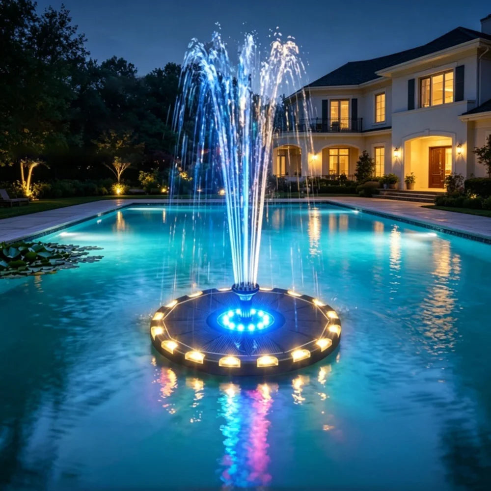 3.5W Solar Powered Floating Water Fountain for Bird Bath Solar Water Pump with 7-Color LED Light - 18CM Diameter - 1