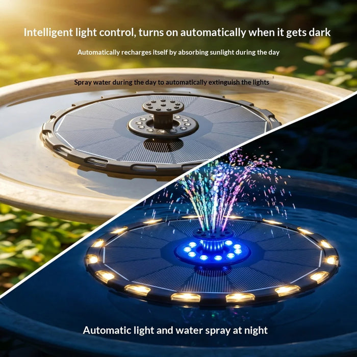 3.5W Solar Powered Floating Water Fountain for Bird Bath Solar Water Pump with 7-Color LED Light - 18CM Diameter - 3