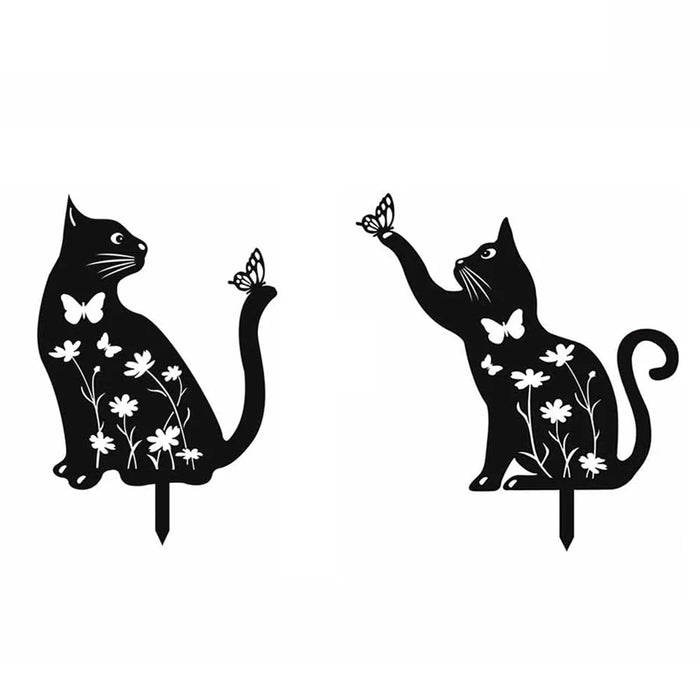 2Pcs Creative Iron Art Garden Ornaments Hollow Cat Landscape Lawn Insert Decoration - 1
