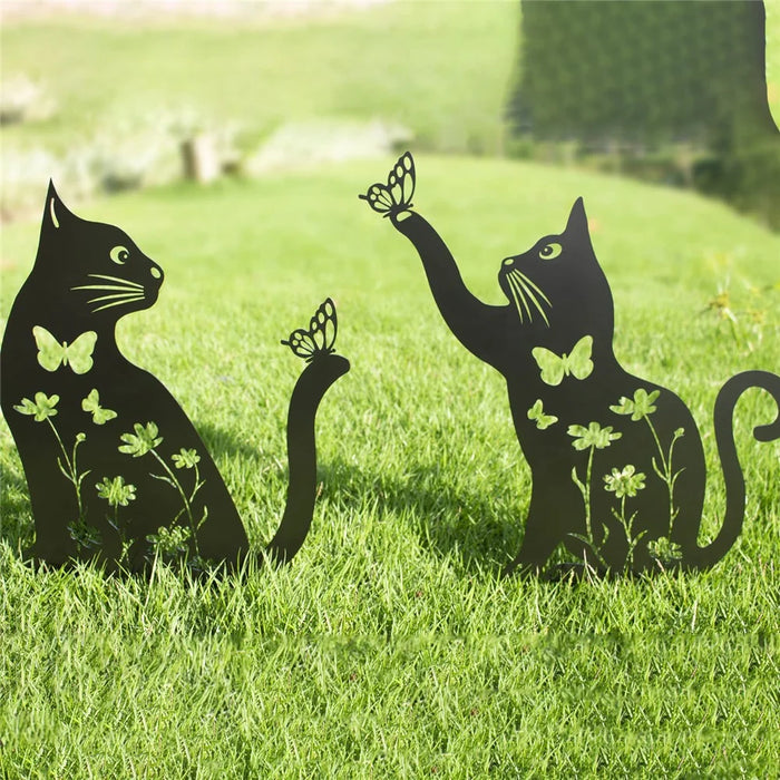 2Pcs Creative Iron Art Garden Ornaments Hollow Cat Landscape Lawn Insert Decoration - 4