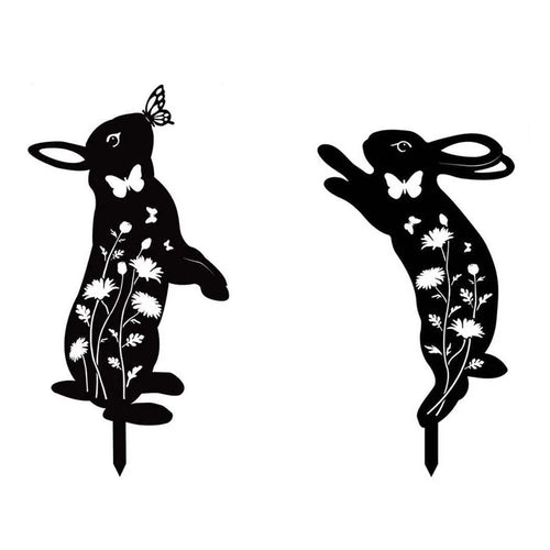 2PCS Hollow-Out Iron Garden Decor Stake Yard Art Decoration for Patio, Lawn - Rabbit - 1