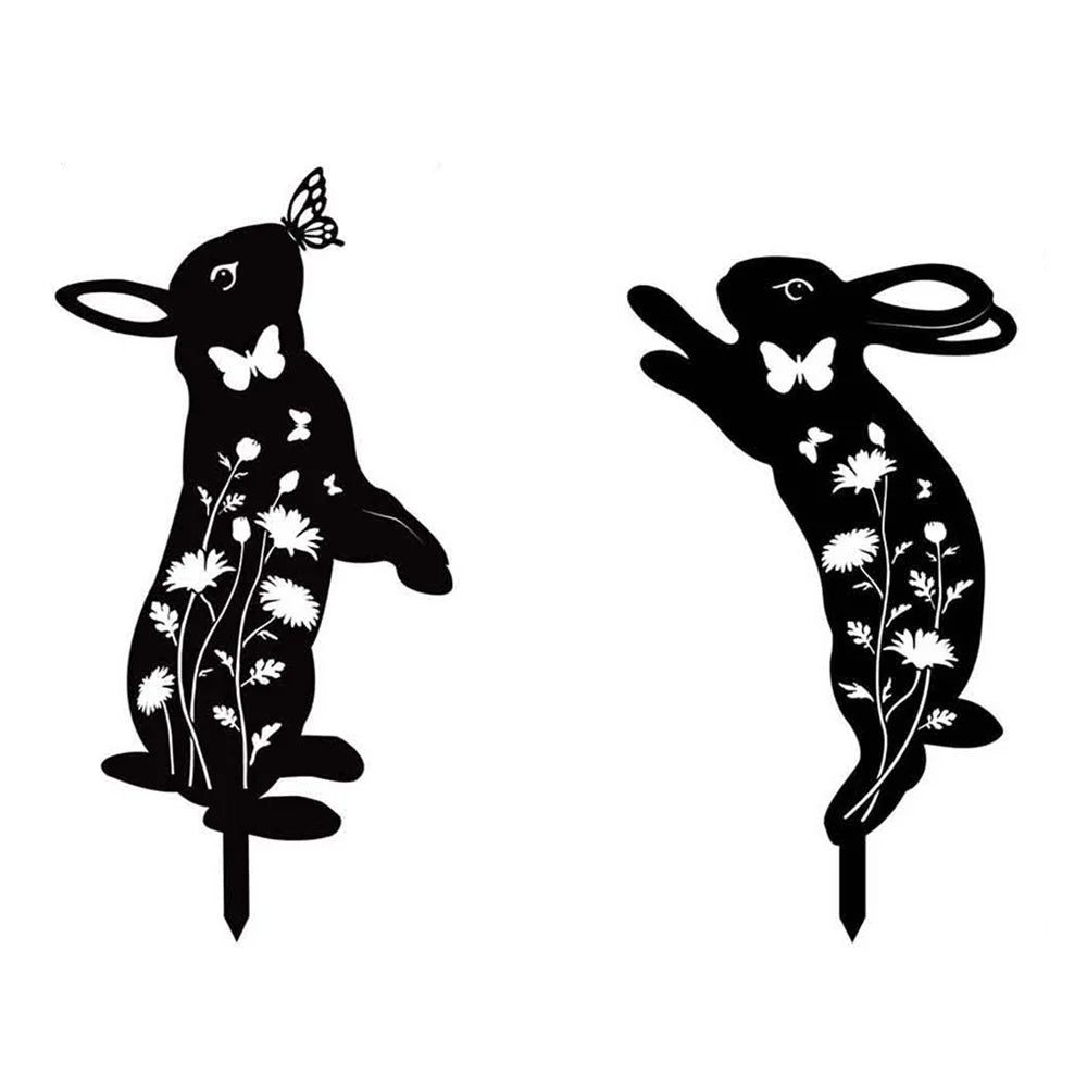 2PCS Hollow-Out Iron Garden Decor Stake Yard Art Decoration for Patio, Lawn - Rabbit - 1