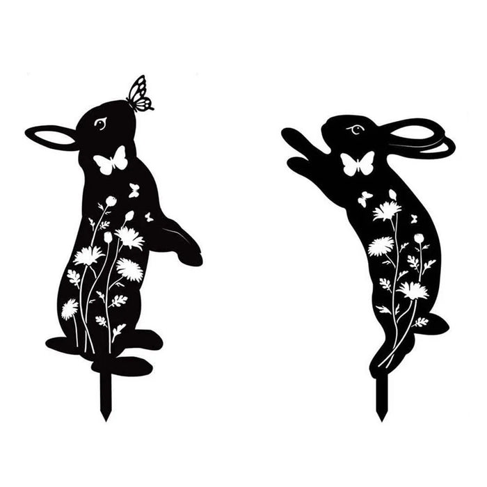 2PCS Hollow-Out Iron Garden Decor Stake Yard Art Decoration for Patio, Lawn - Rabbit - 1