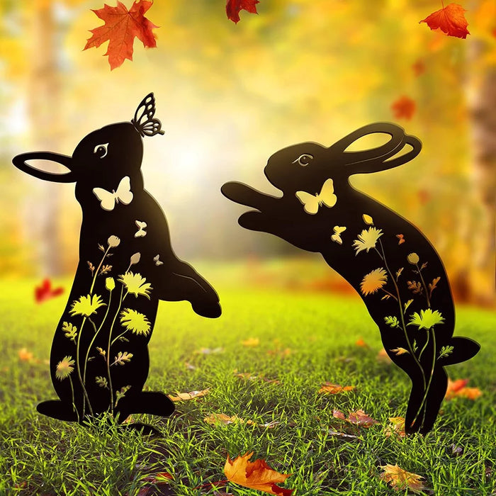 2PCS Hollow-Out Iron Garden Decor Stake Yard Art Decoration for Patio, Lawn - Rabbit - 3