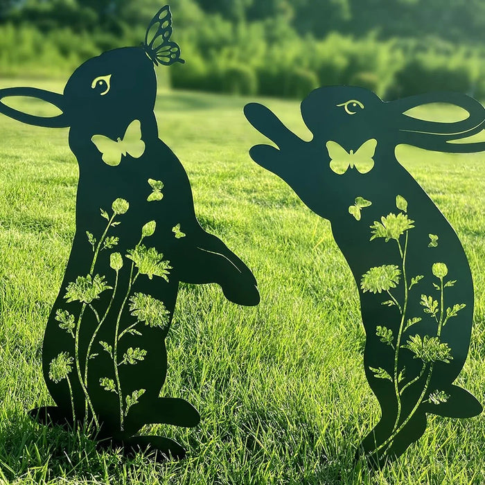 2PCS Hollow-Out Iron Garden Decor Stake Yard Art Decoration for Patio, Lawn - Rabbit - 5
