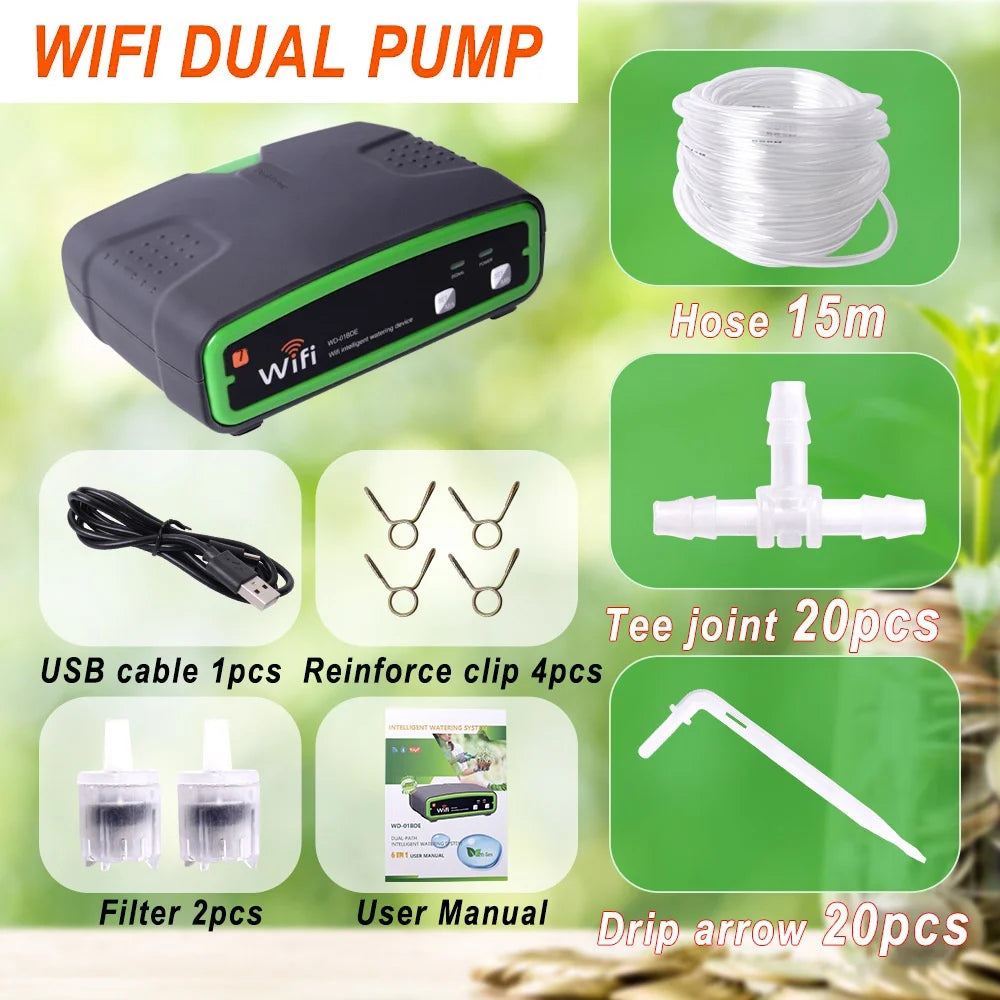 WD-01BDE WiFi Smart Dual Pump Automatic Drip Irrigation Kit APP Remote Control Plant Watering Device for Garden Balcony - Gray - 2
